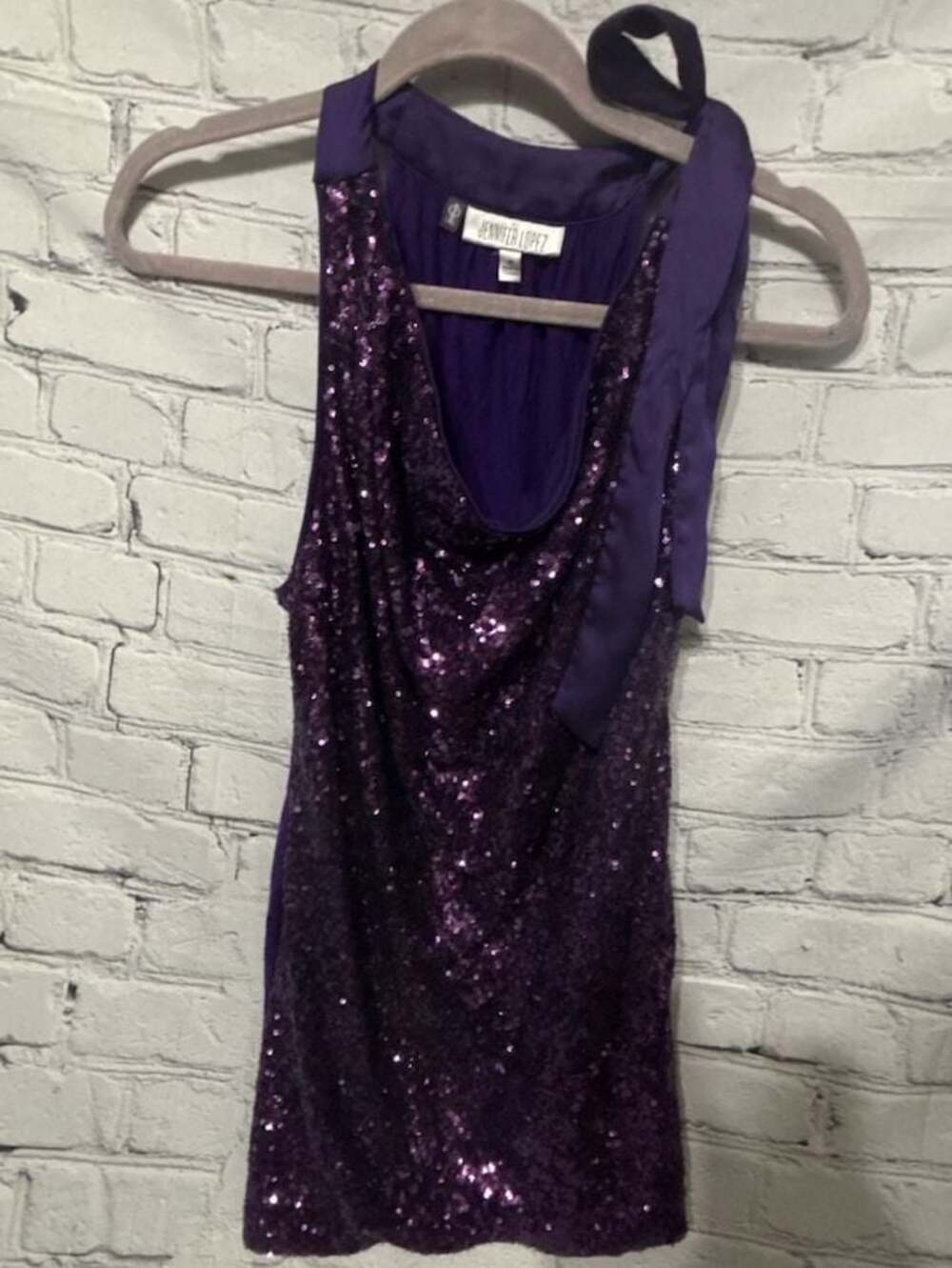 Jennifer Lopez Purple Sequin Halter Top With Side Bow Size M